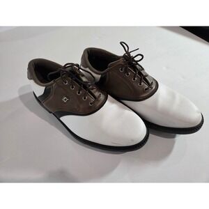 FootJoy Golf Shoes Mens 9M Brown White Leather Spiked 45330